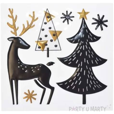 naklejki glamour 3d renifer i choinki czarno zlote arpex arkusz