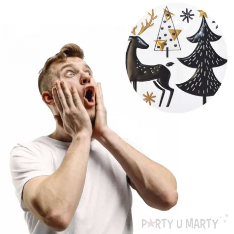 naklejki glamour 3d renifer i choinki czarno zlote arpex arkusz