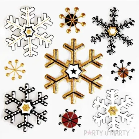 naklejki glamour 3d sniezynki czarno zlote arpex