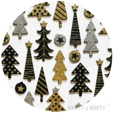 naklejki glamour choinki czarno zloto srebrne arpex 16 szt
