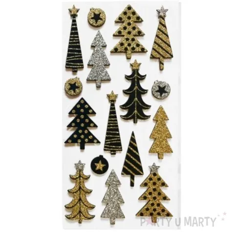 naklejki glamour choinki czarno zloto srebrne arpex 16 szt
