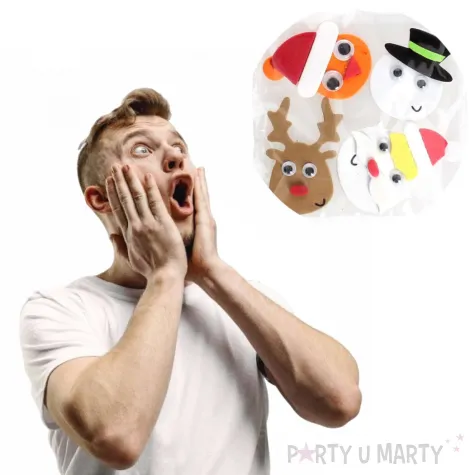 naklejki glowa mikolaja renifera balwanka piankowe z brokatem brewis 4 szt