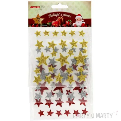 naklejki gwiazdki zloto czerwone piankowe z brokatem brewis