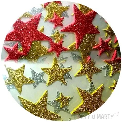 naklejki gwiazdki zloto czerwone piankowe z brokatem brewis