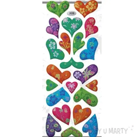 naklejki kolorowe serduszka z kwiatkami mix titanum 22 szt