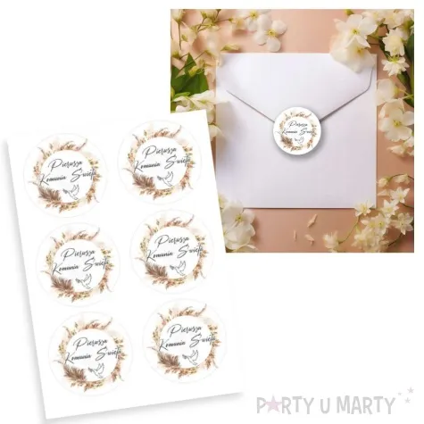 naklejki komunia swieta boho 5 cm 6 szt