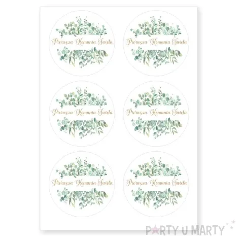 naklejki komunia swieta eukaliptus beauty 5 cm 6 szt