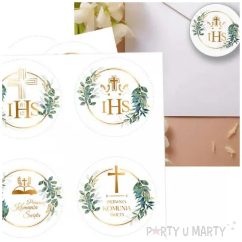 naklejki komunia swieta golabek zloto bialy czakos 18 szt
