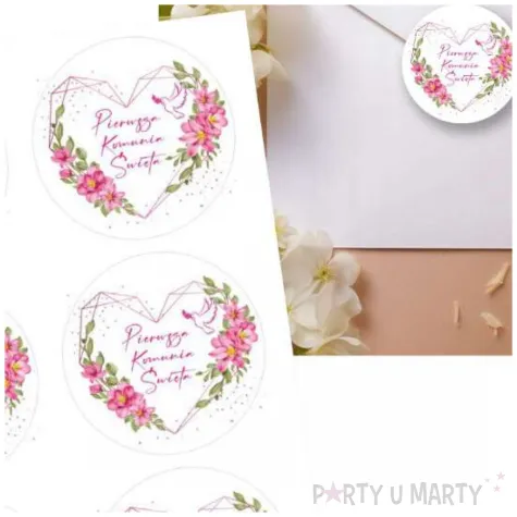 naklejki komunia swieta rozowe serce 17x12 cm 6 szt