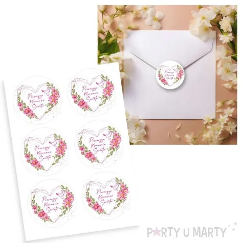 naklejki komunia swieta rozowe serce 5 cm 6 szt