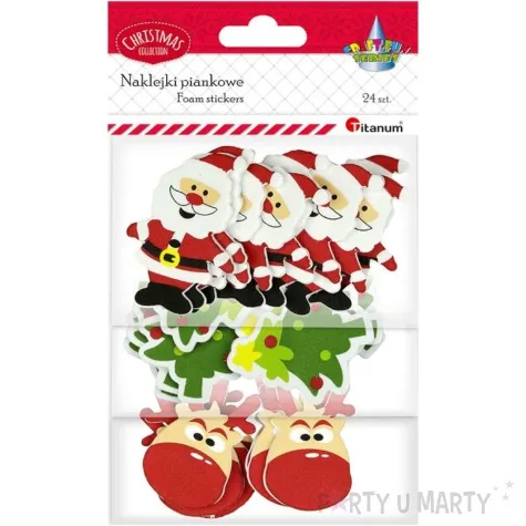 naklejki mikolaje choinki i renifery z nosami piankowe z brokatem titanum 9 szt