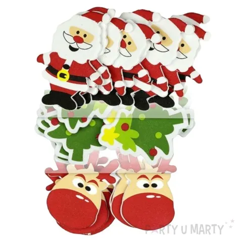 naklejki mikolaje choinki i renifery z nosami piankowe z brokatem titanum 9 szt