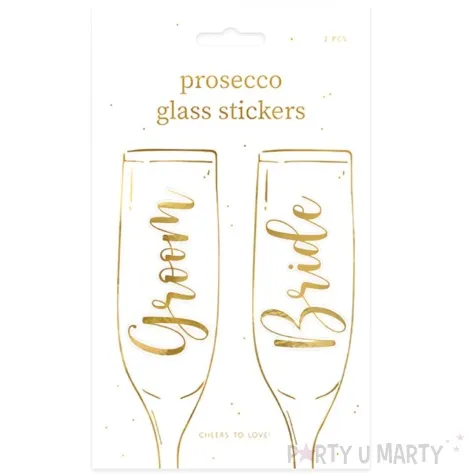 naklejki na kieliszki bride groom zloty partydeco 2 szt