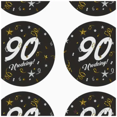 naklejki na koperty 90 urodziny glamur birthday 17x12 cm 6 szt