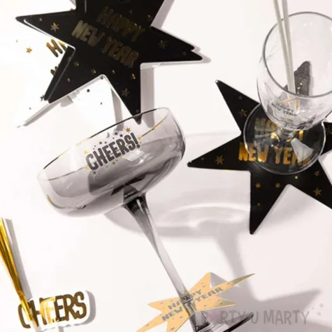 naklejki na okno happy new year black and gold folat 8 szt