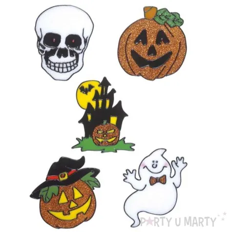 naklejki na okno postacie z halloween brokatowe widmann 5 szt
