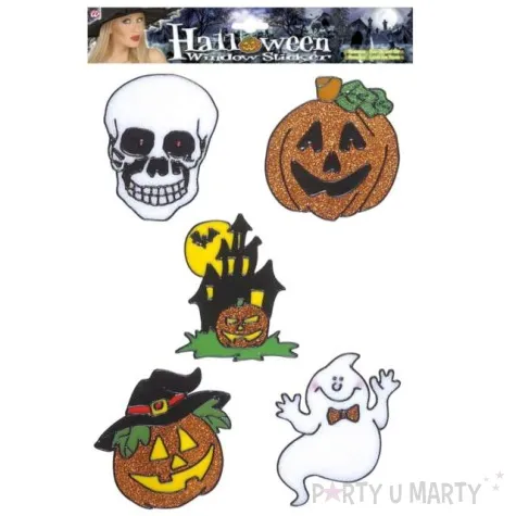 naklejki na okno postacie z halloween brokatowe widmann 5 szt
