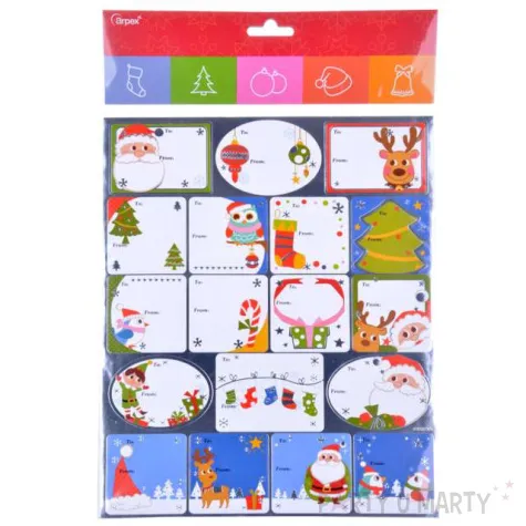 naklejki na prezenty mikolaj i renifer niebieski mix arpex