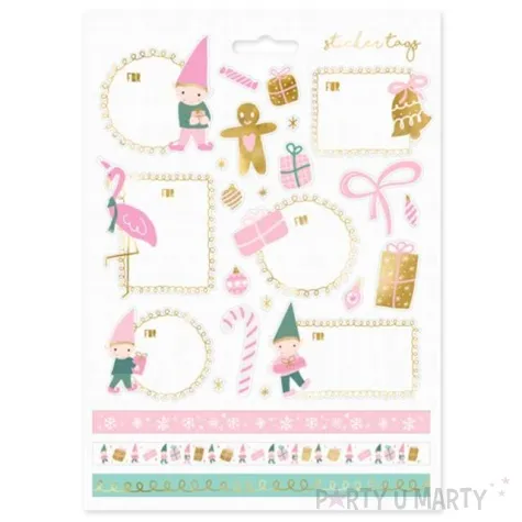 naklejki na prezenty swiateczne skrzaty rozowe partydeco