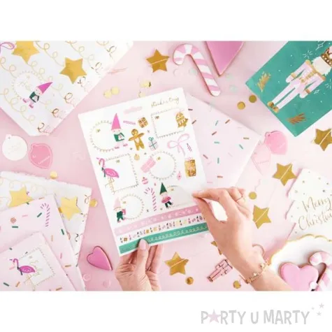 naklejki na prezenty swiateczne skrzaty rozowe partydeco