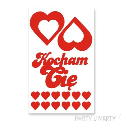 naklejki party serca i napis kocham cie mix 15 szt