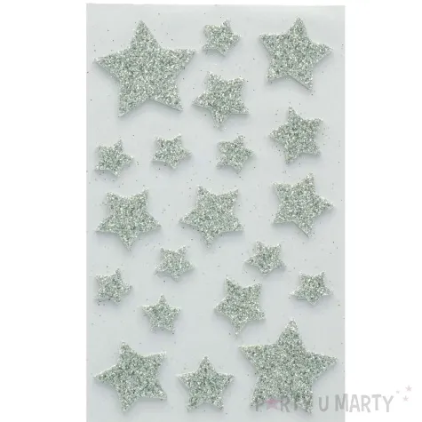 naklejki piankowe gwiazdki brokatowe srebrny aliga 20 szt