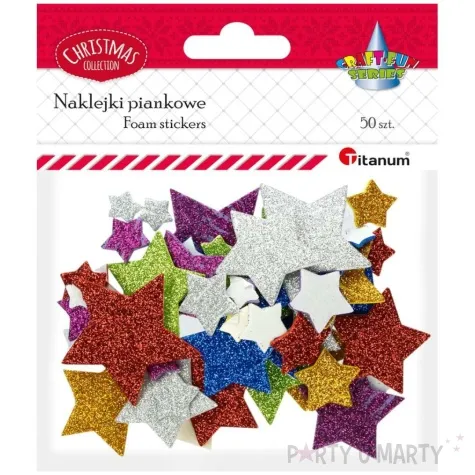 naklejki piankowe gwiazdki brokatowe titanum 50 szt