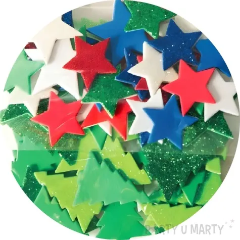 naklejki piankowe gwiazdki i choinki brokatowe mix aliga 56 szt