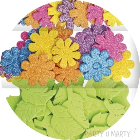 naklejki piankowe kwiatki brokatowe i listki titanum 57 szt