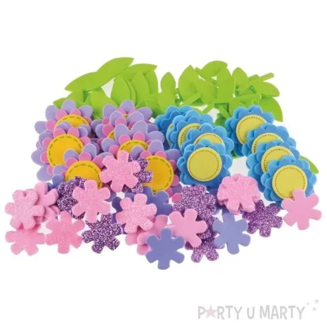 naklejki piankowe kwiatki i lodyzki brokatowe mix brewis 85 szt