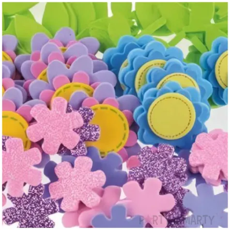 naklejki piankowe kwiatki i lodyzki brokatowe mix brewis 85 szt