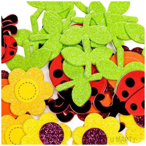 naklejki piankowe kwiaty i biedronki brokatowe mix brewis 32 szt