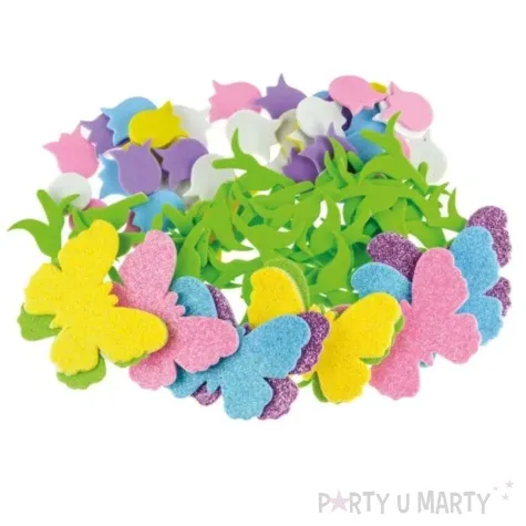 naklejki piankowe kwiaty i motyle brokatowe mix brewis 92 szt