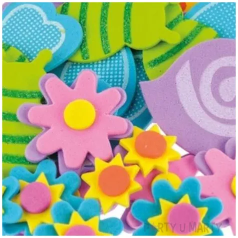 naklejki piankowe motyle slimaki i kwiatki brokatowe mix brewis 20 szt