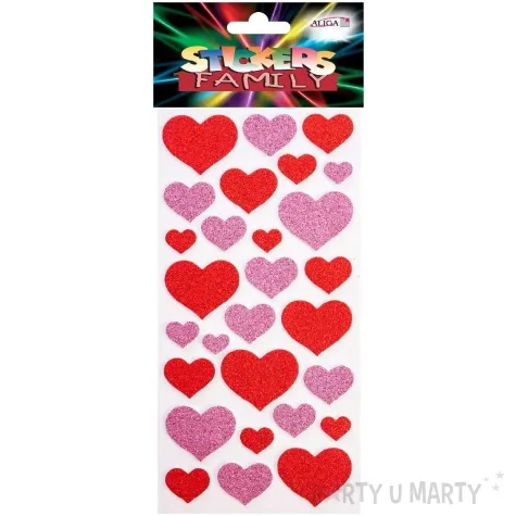 naklejki piankowe serca brokatowe mix aliga 28 szt