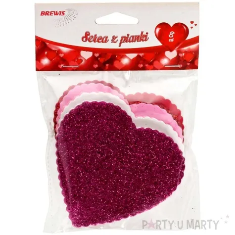 naklejki piankowe serca brokatowe mix brewis 8 szt