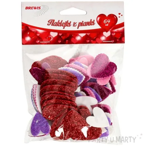 naklejki piankowe serca brokatowe mix wzorow brewis 64 szt