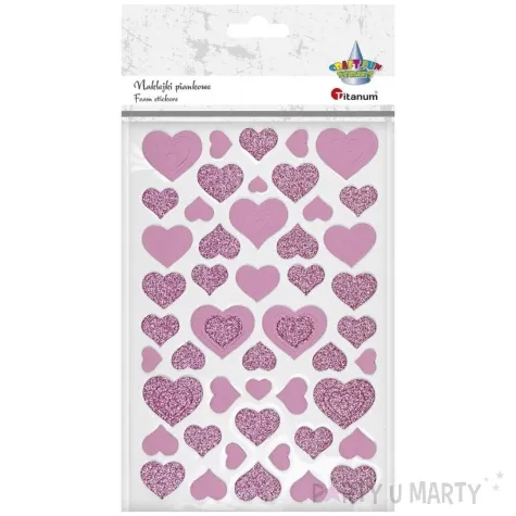 naklejki piankowe serca i serduszka z brokatem titanum 49 szt