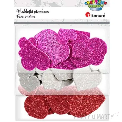 naklejki piankowe serduszka brokatowe mix titanum 45 szt