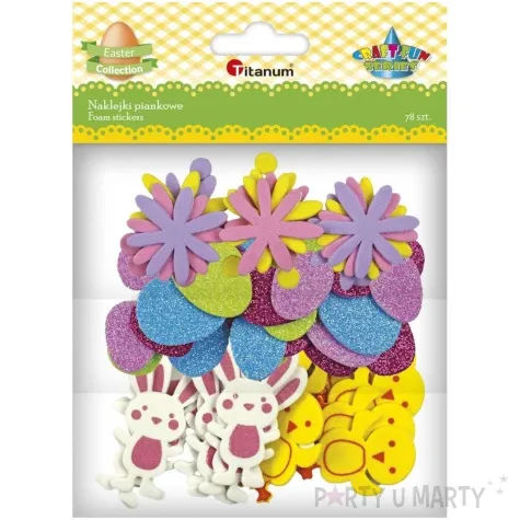 naklejki piankowe wielkanocne kwiaty i pisanki titanum 78 szt