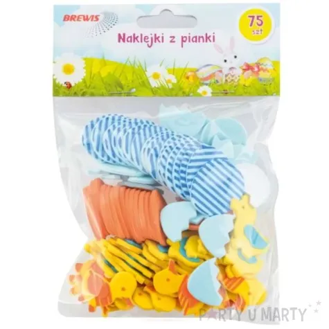 naklejki piankowe wielkanocne pisanki w paski i pisklaki brewis 75 szt