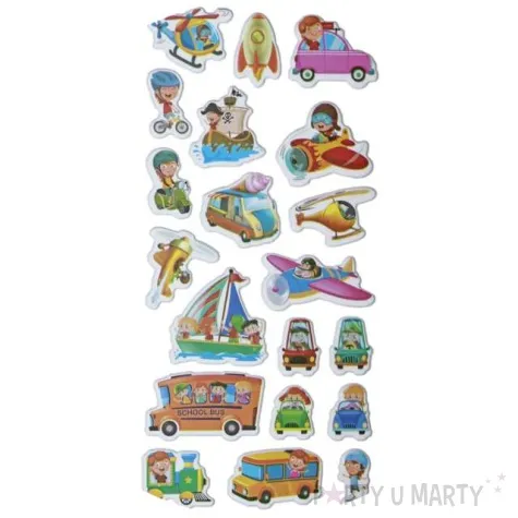 naklejki pojazdy jezdzace i dzieci wypukle mix titanum 20 szt