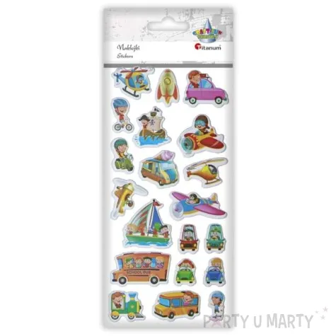 naklejki pojazdy jezdzace i dzieci wypukle mix titanum 20 szt