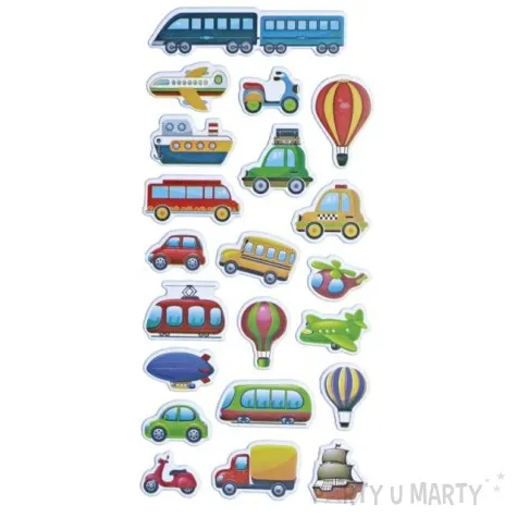 naklejki pojazdy jezdzace i latajace wypukle mix titanum 21 szt