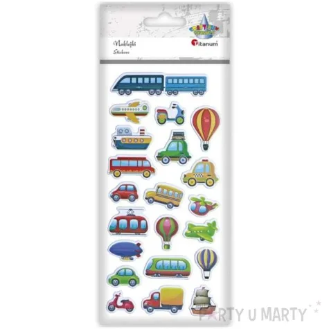 naklejki pojazdy jezdzace i latajace wypukle mix titanum 21 szt