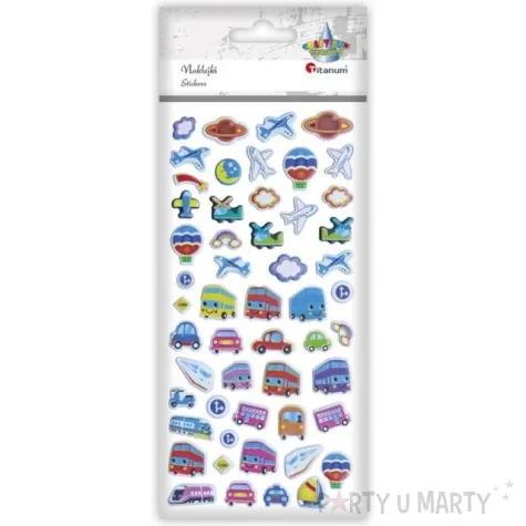 naklejki pojazdy jezdzace i planety wypukle mix titanum 53 szt