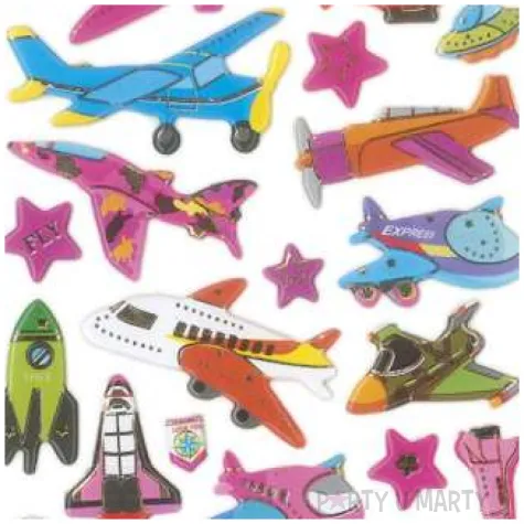 naklejki pojazdy latajace samoloty rakiety wypukle mix titanum 37 szt