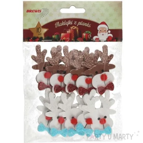 naklejki reniferki piankowe z brokatem brewis 10 szt