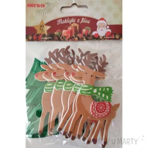 naklejki renifery sw mikolaja piankowe z brokatem brewis 12 szt