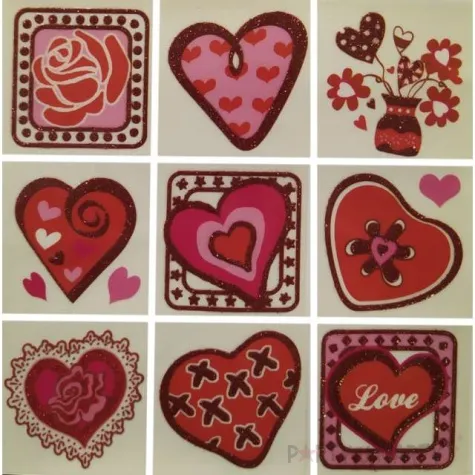 naklejki serca z brokatem i doniczka brewis 9 szt